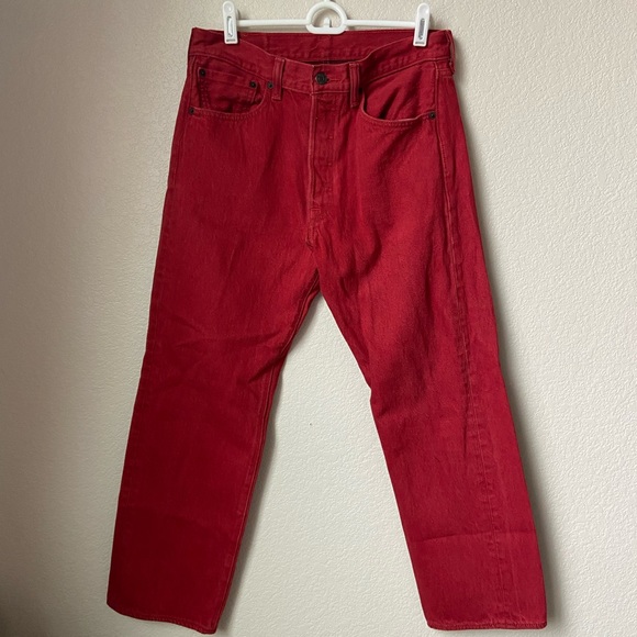 Levi’s Crimson Red Button-Fly 100% Cotton 501 Jeans - Picture 3 of 8